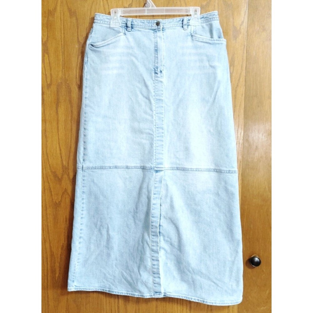 J Jill Denim Skirt Sz 12T Tall Jeans Blue Maxi Long Modest Peasant Stretch